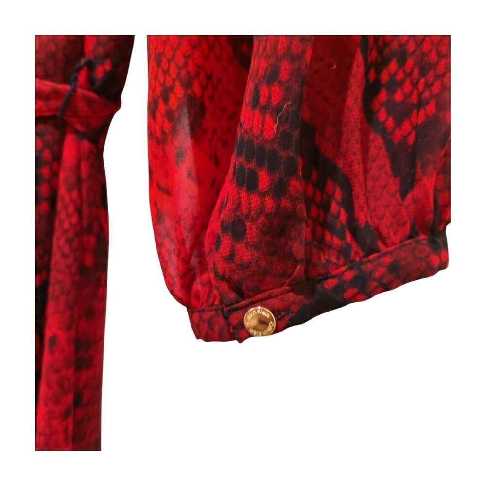 Calvin Klein Womens Dress Size 4 Wrap V neck Midi Red and Black Snake Print - Picture 9 of 10